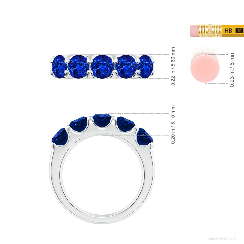5mm AAAA Shared Prong Set Half Eternity Sapphire Wedding Band in White Gold ruler