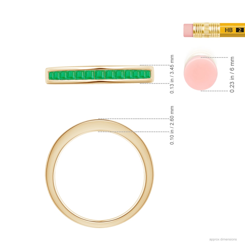 1.8mm A Channel Set Square Emerald Half Eternity Ring in 18K Yellow Gold ruler