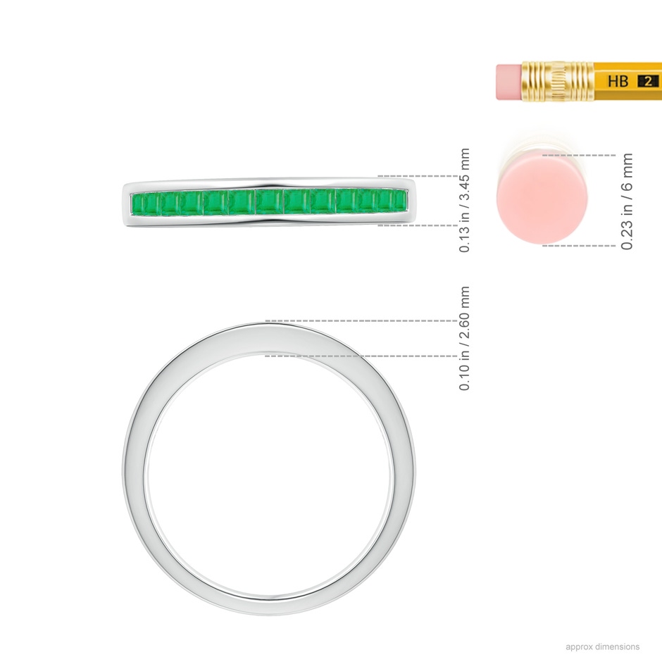 1.8mm A Channel Set Square Emerald Half Eternity Ring in P950 Platinum ruler