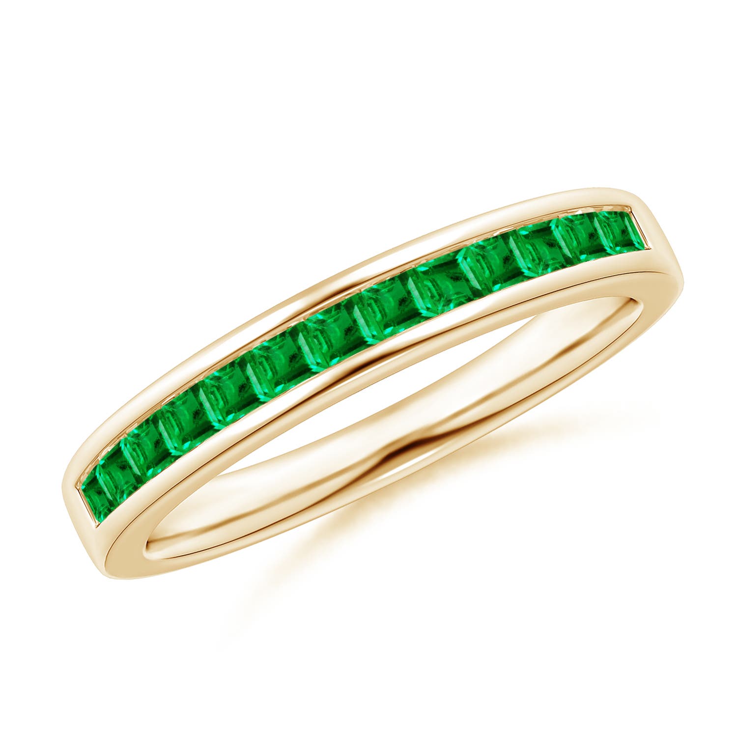 1.8mm AAA Channel Set Square Emerald Half Eternity Ring in Yellow Gold