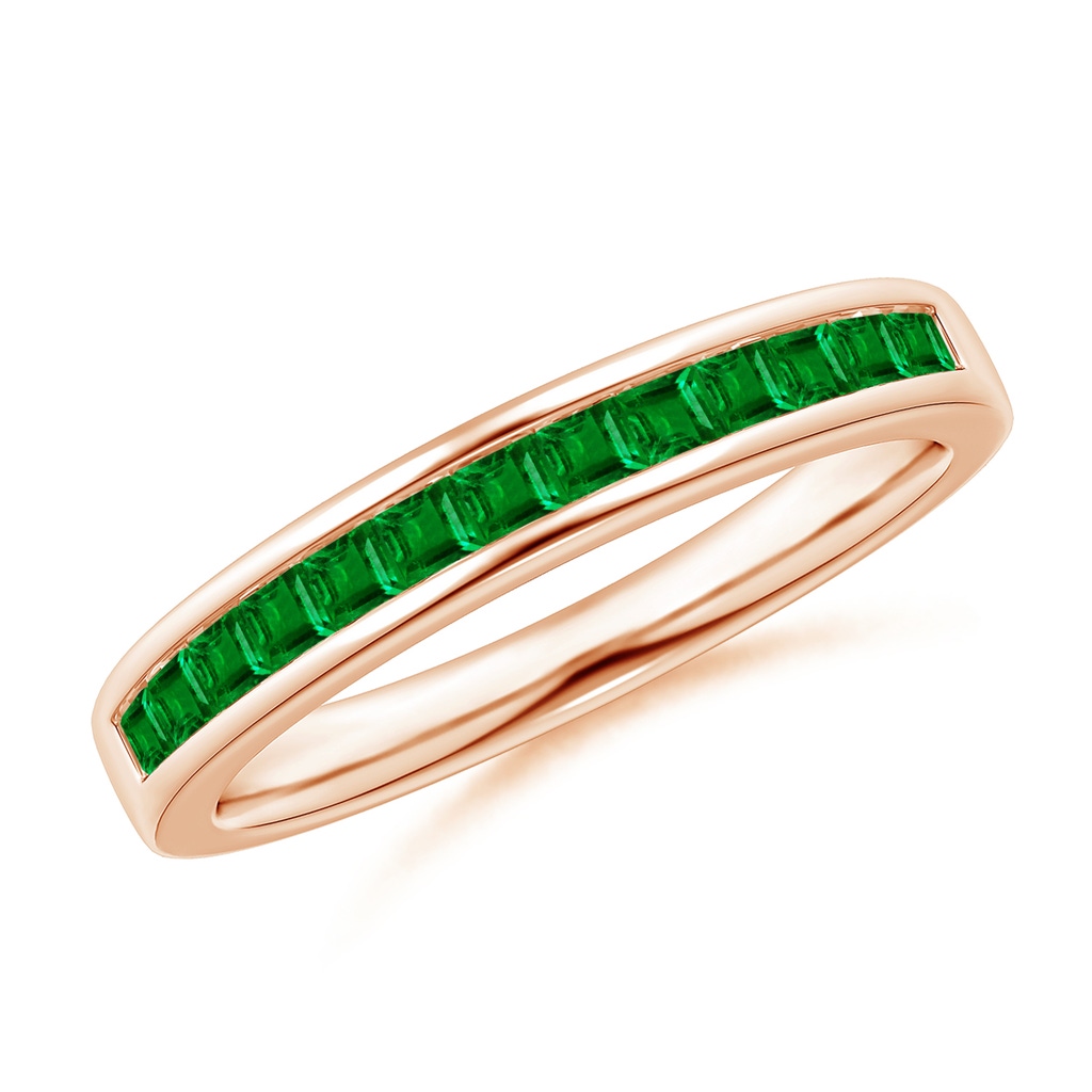 1.8mm AAAA Channel Set Square Emerald Half Eternity Ring in Rose Gold