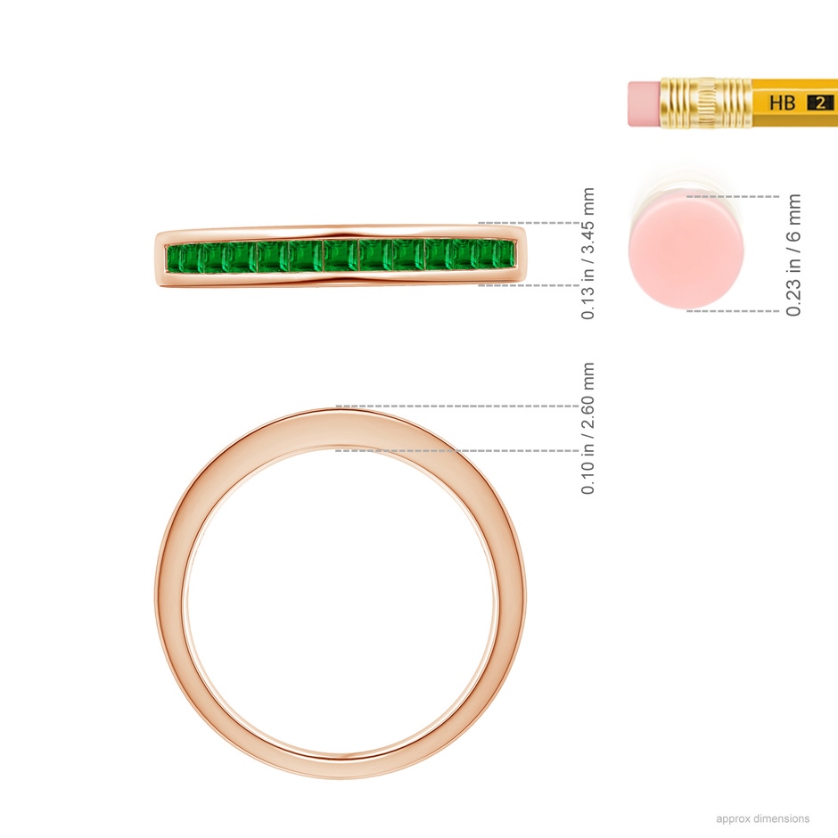 1.8mm AAAA Channel Set Square Emerald Half Eternity Ring in Rose Gold ruler