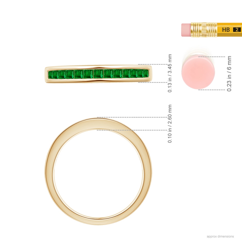 1.8mm AAAA Channel Set Square Emerald Half Eternity Ring in Yellow Gold ruler