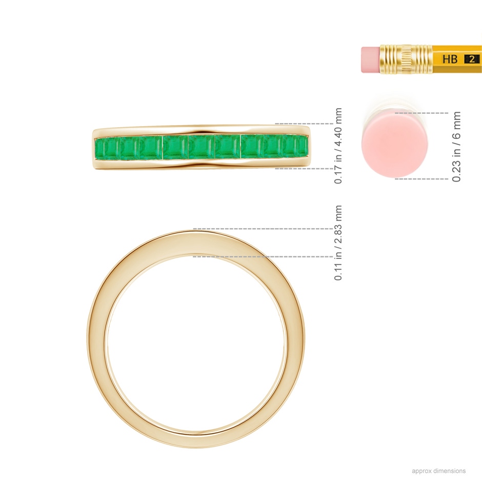 2.4mm A Channel Set Square Emerald Half Eternity Ring in Yellow Gold ruler