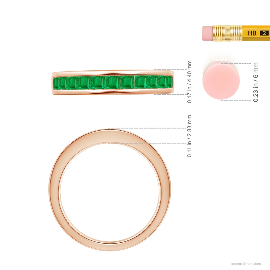 2.4mm AA Channel Set Square Emerald Half Eternity Ring in Rose Gold ruler
