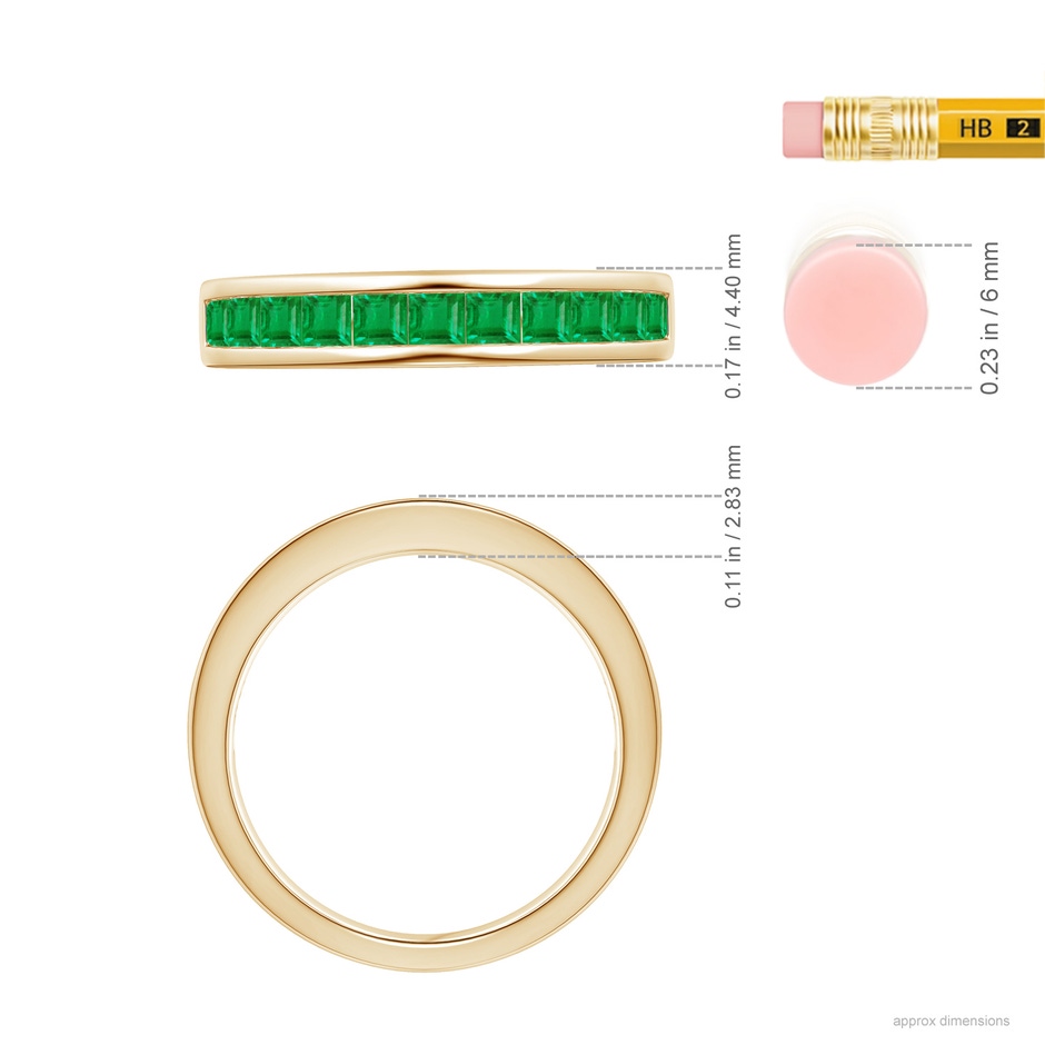 2.4mm AA Channel Set Square Emerald Half Eternity Ring in Yellow Gold ruler