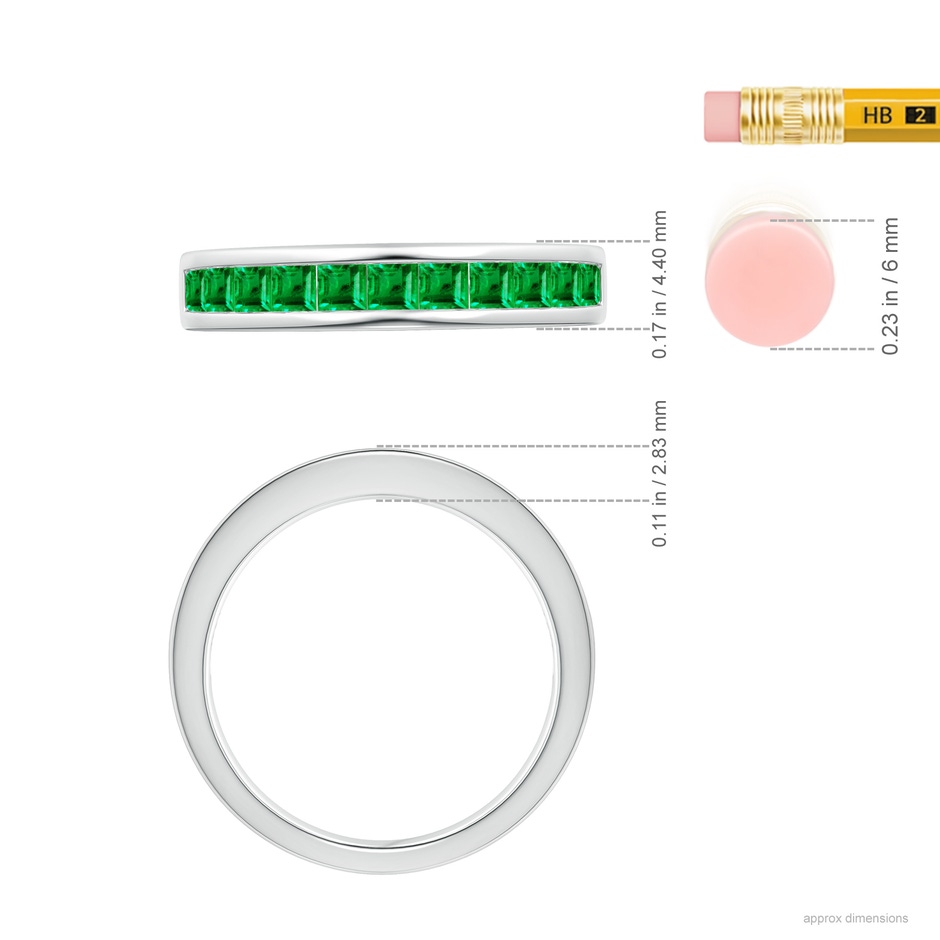 2.4mm AAA Channel Set Square Emerald Half Eternity Ring in White Gold ruler