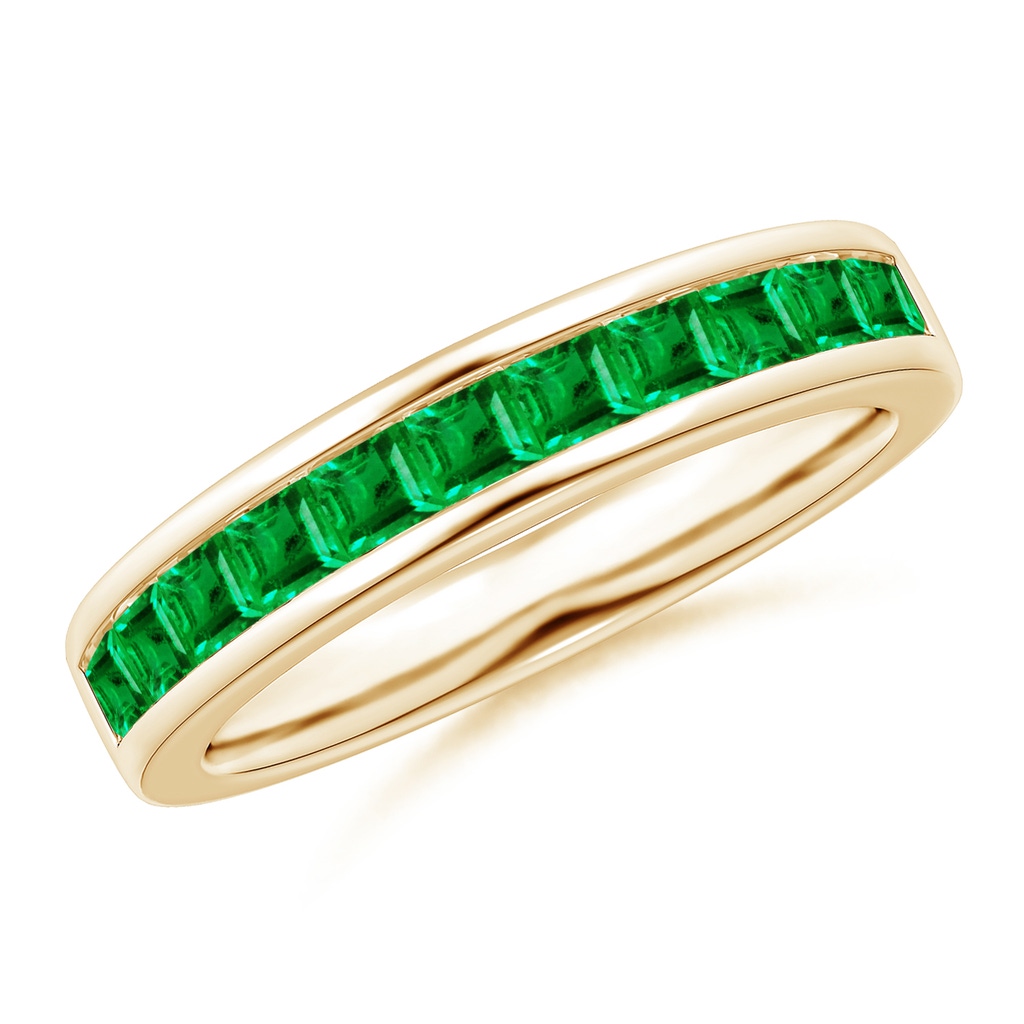 2.4mm AAA Channel Set Square Emerald Half Eternity Ring in Yellow Gold