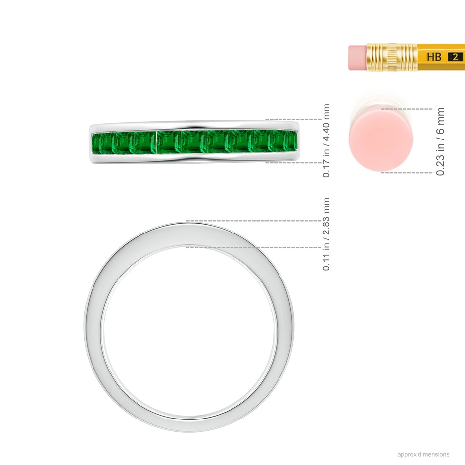 2.4mm AAAA Channel Set Square Emerald Half Eternity Ring in White Gold ruler
