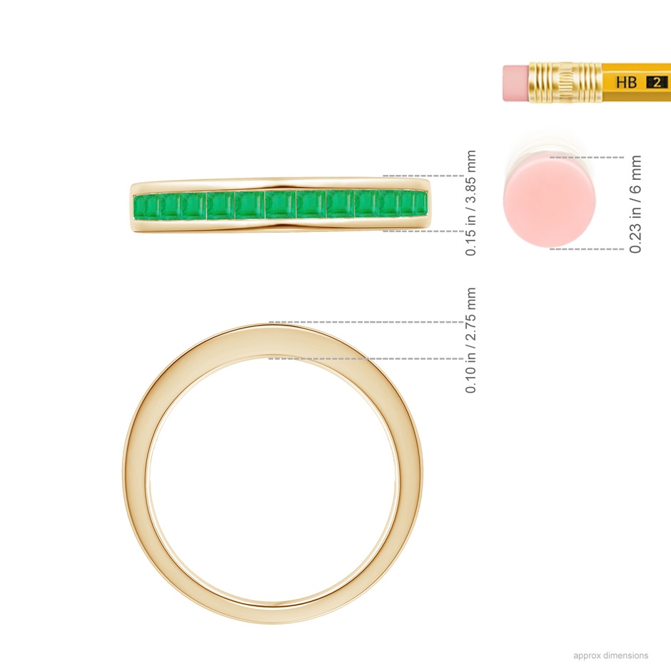 2mm A Channel Set Square Emerald Half Eternity Ring in Yellow Gold ruler