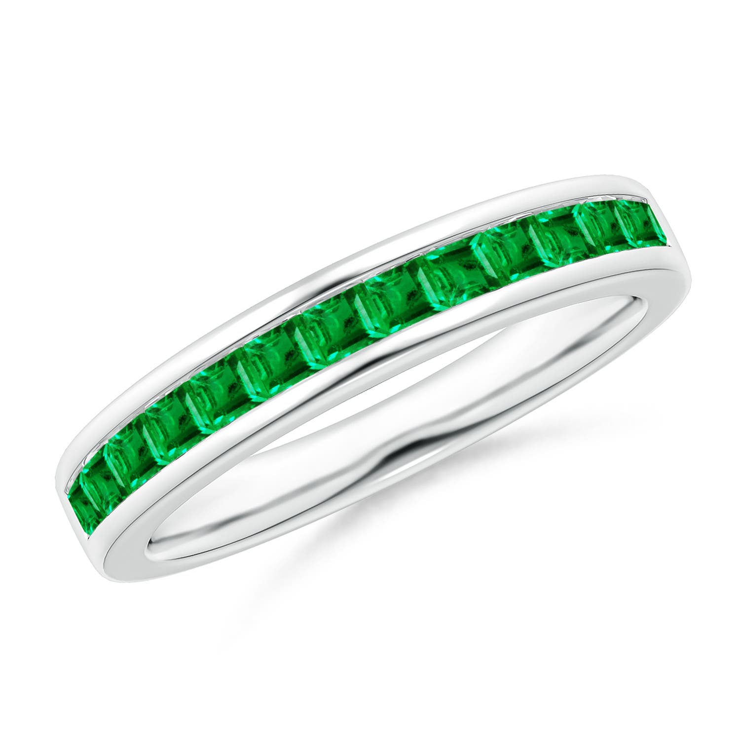 2mm AAA Channel Set Square Emerald Half Eternity Ring in 18K White Gold