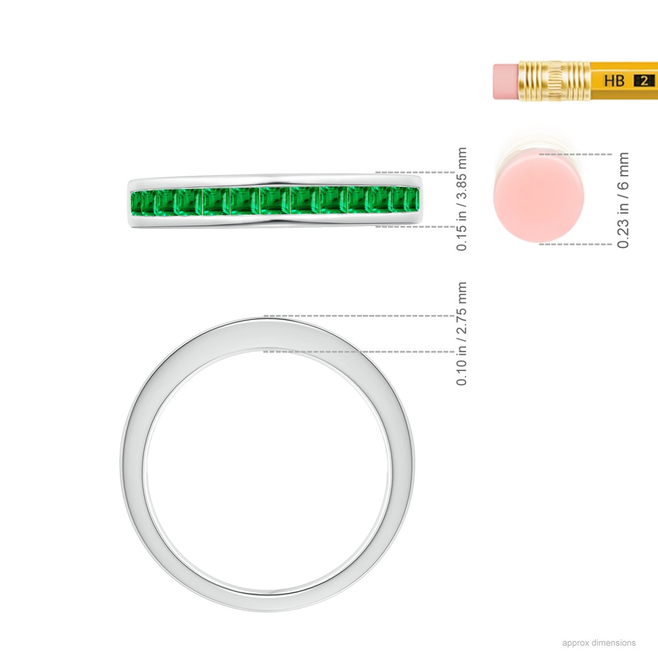 2mm AAA Channel Set Square Emerald Half Eternity Ring in White Gold ruler