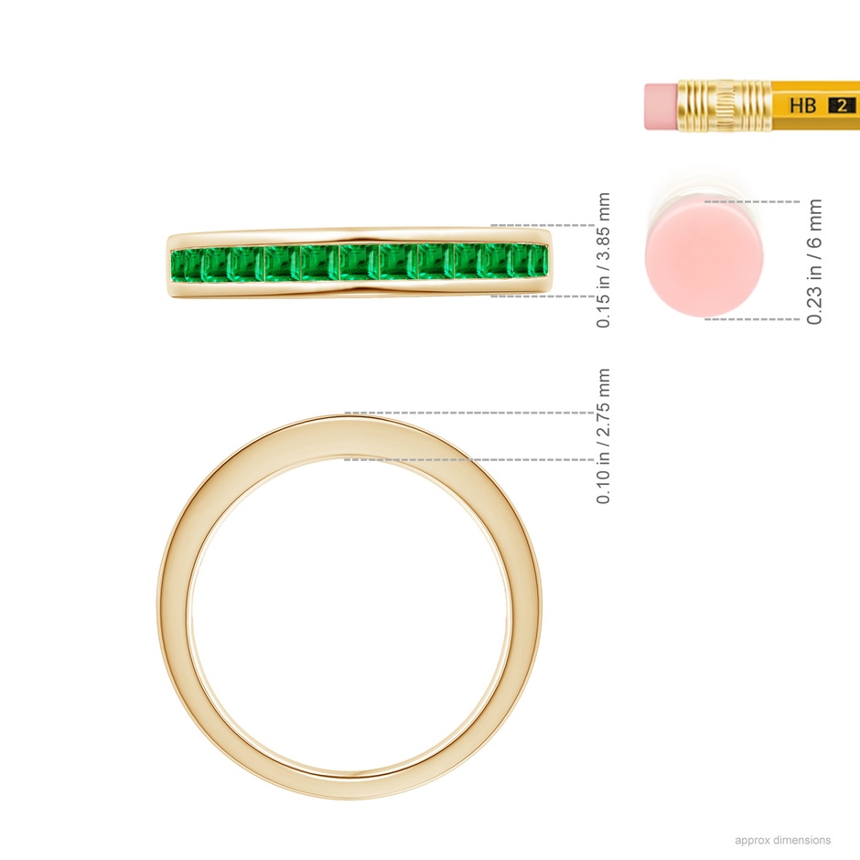 2mm AAA Channel Set Square Emerald Half Eternity Ring in Yellow Gold ruler