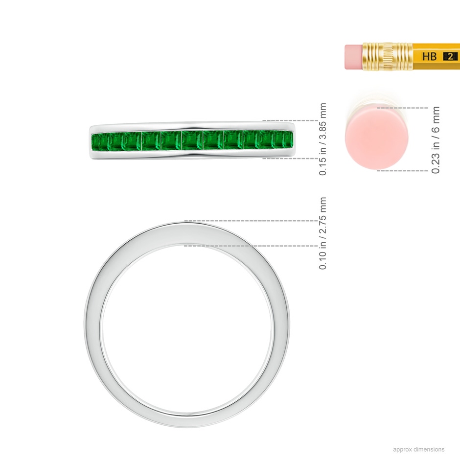 2mm AAAA Channel Set Square Emerald Half Eternity Ring in P950 Platinum ruler