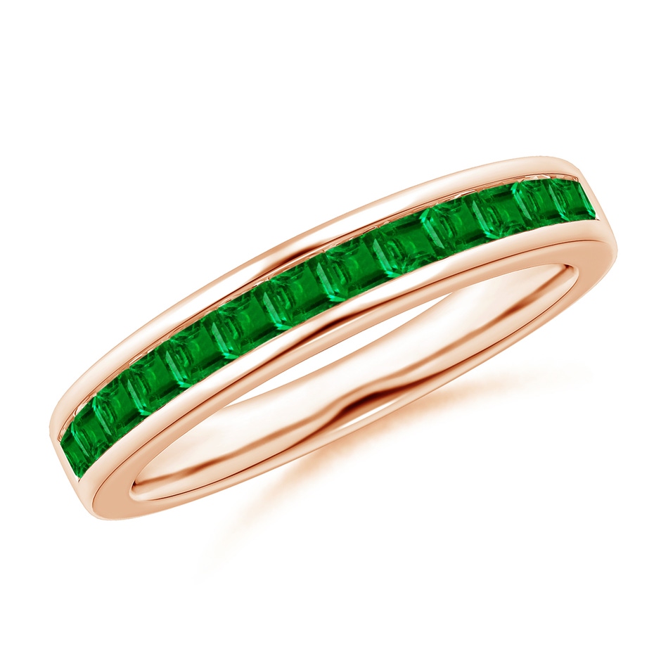 2mm AAAA Channel Set Square Emerald Half Eternity Ring in Rose Gold 
