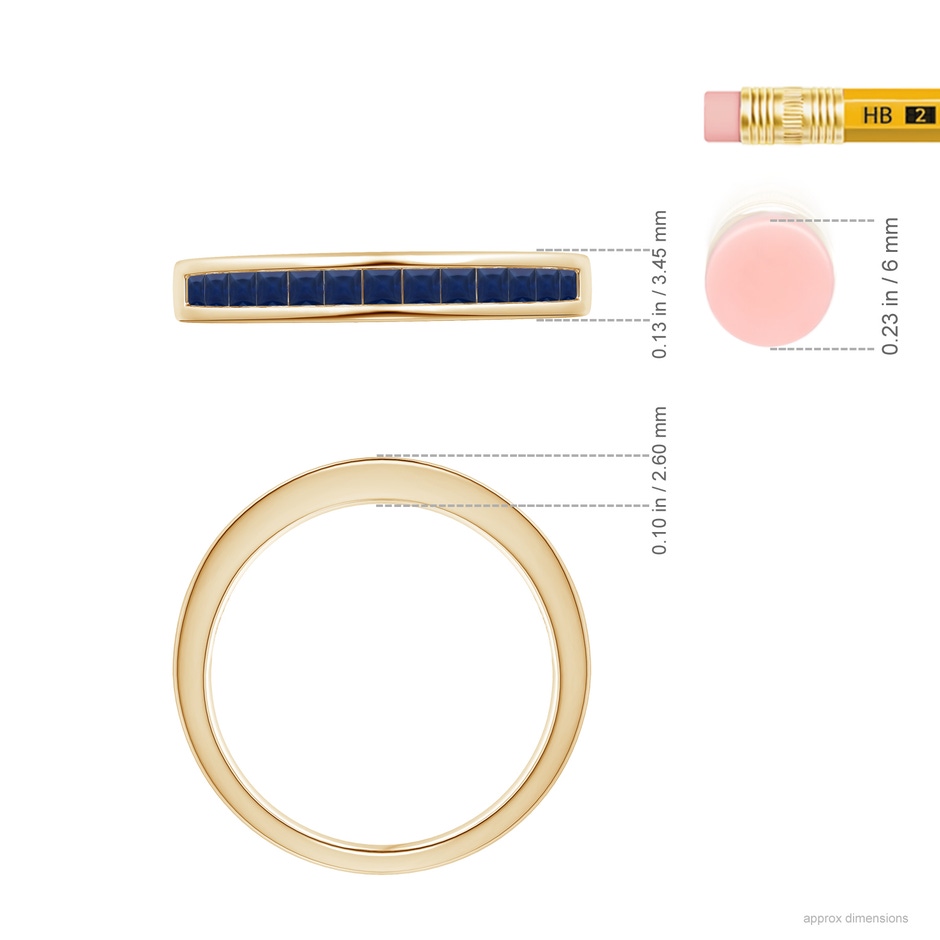 1.8mm A Channel Set Square Sapphire Half Eternity Ring in 18K Yellow Gold ruler