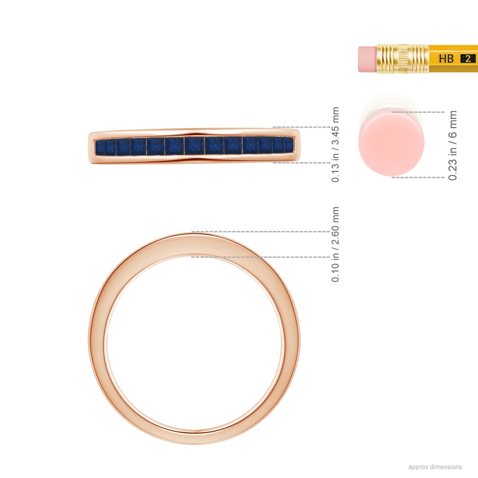 1.8mm AA Channel Set Square Sapphire Half Eternity Ring in Rose Gold ruler