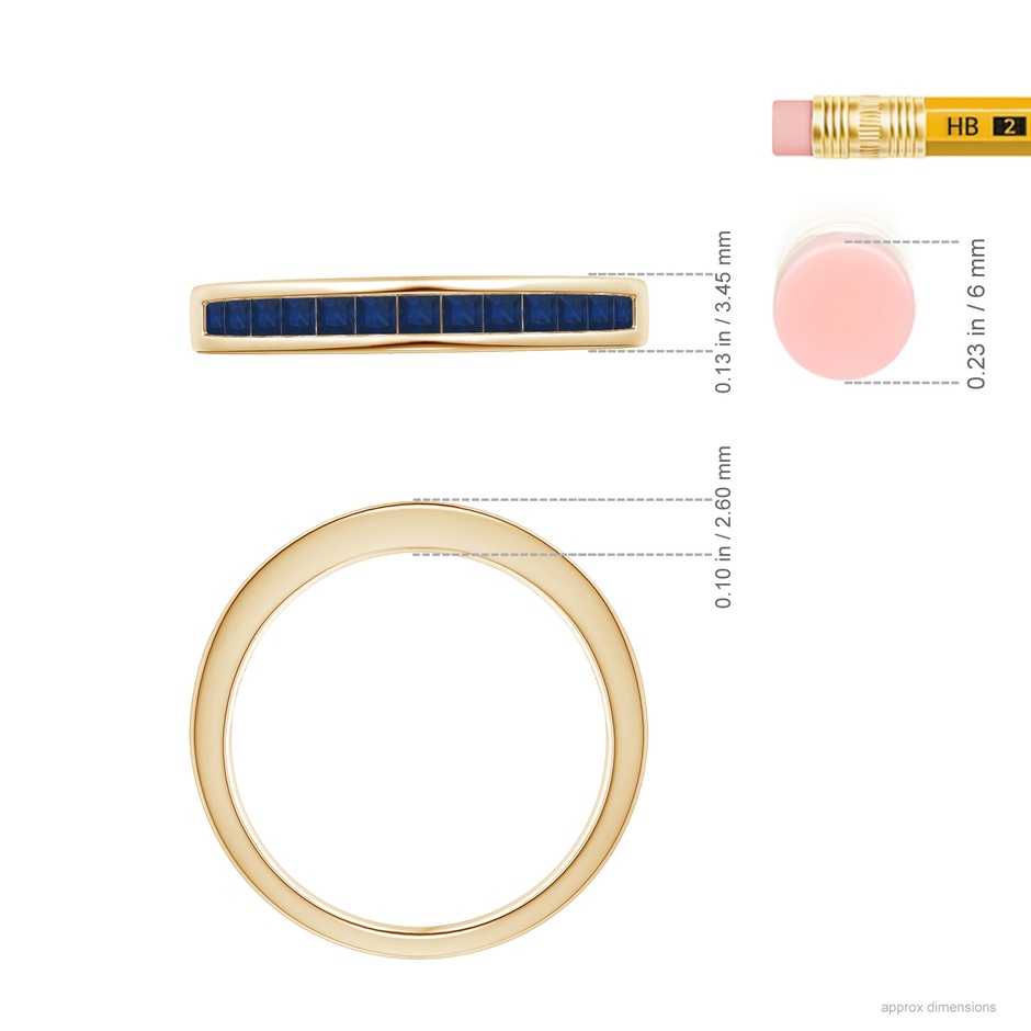 1.8mm AA Channel Set Square Sapphire Half Eternity Ring in Yellow Gold ruler