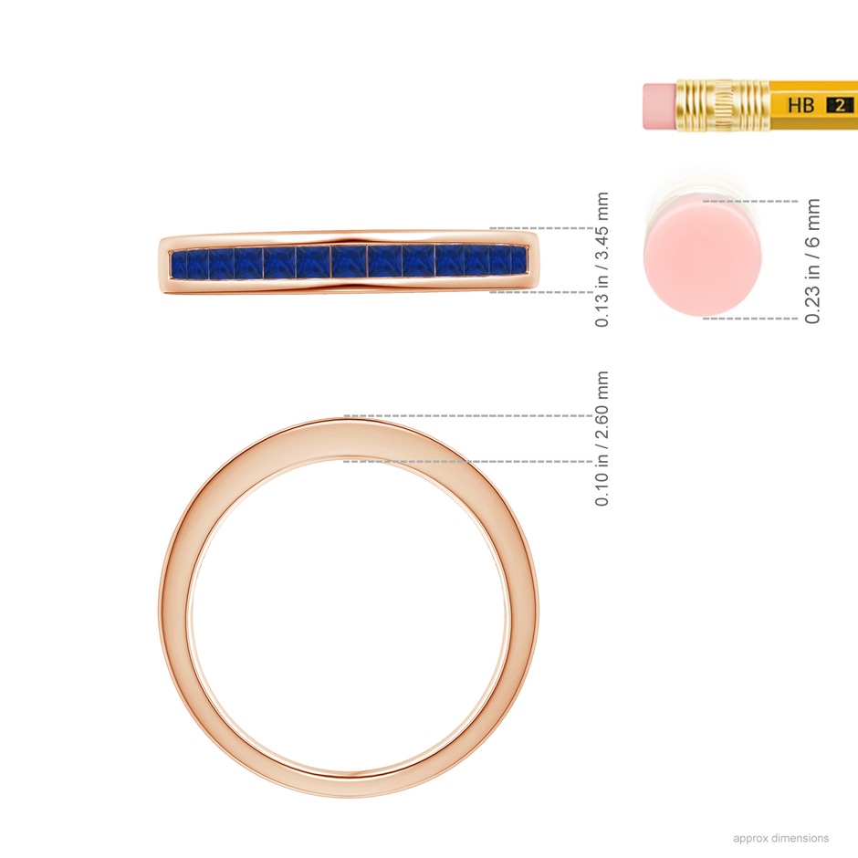 1.8mm AAA Channel Set Square Sapphire Half Eternity Ring in 9K Rose Gold ruler