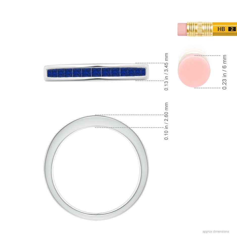 1.8mm AAA Channel Set Square Sapphire Half Eternity Ring in White Gold ruler