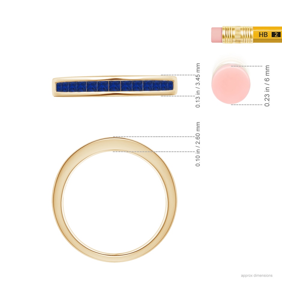 1.8mm AAA Channel Set Square Sapphire Half Eternity Ring in Yellow Gold ruler