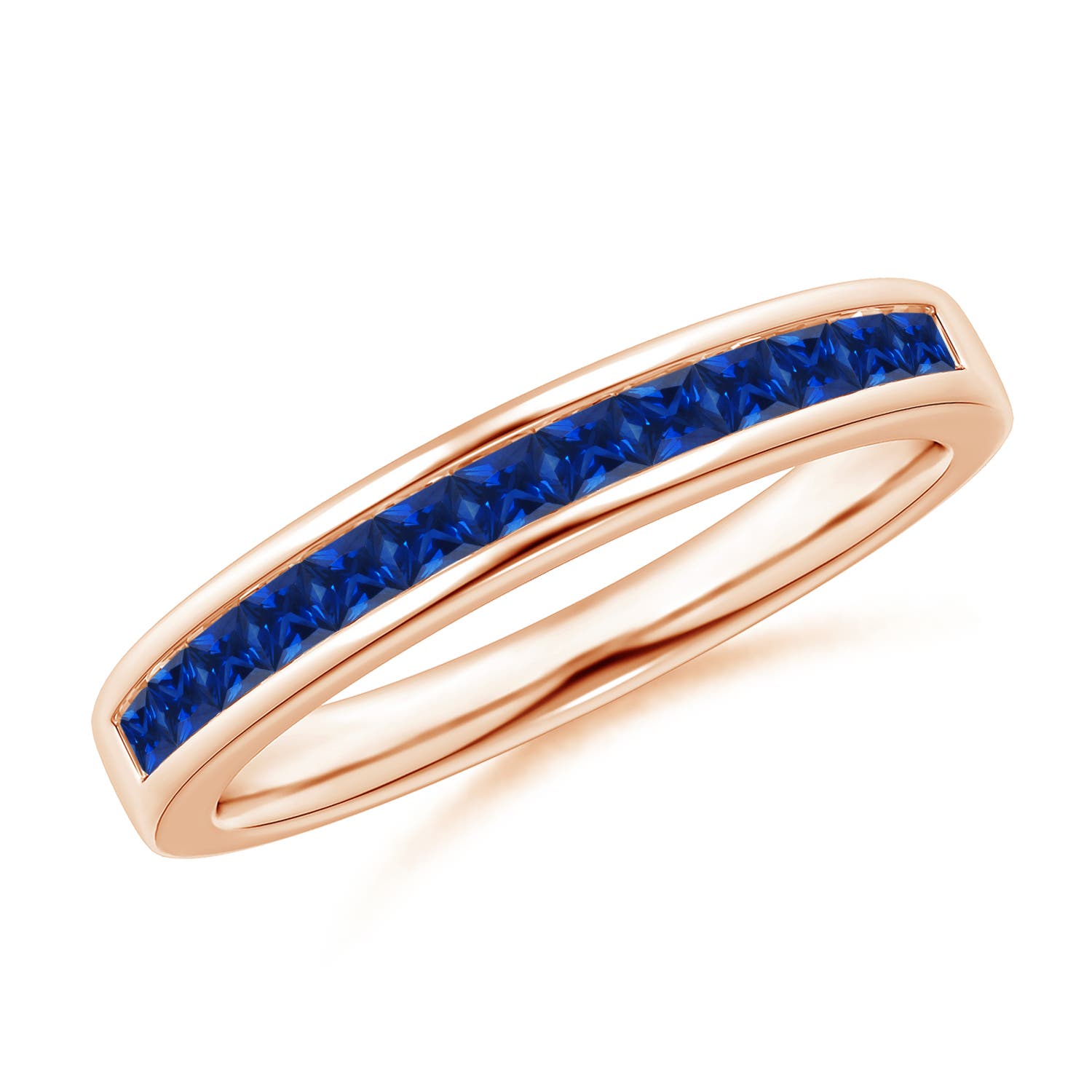 1.8mm AAAA Channel Set Square Sapphire Half Eternity Ring in 18K Rose Gold
