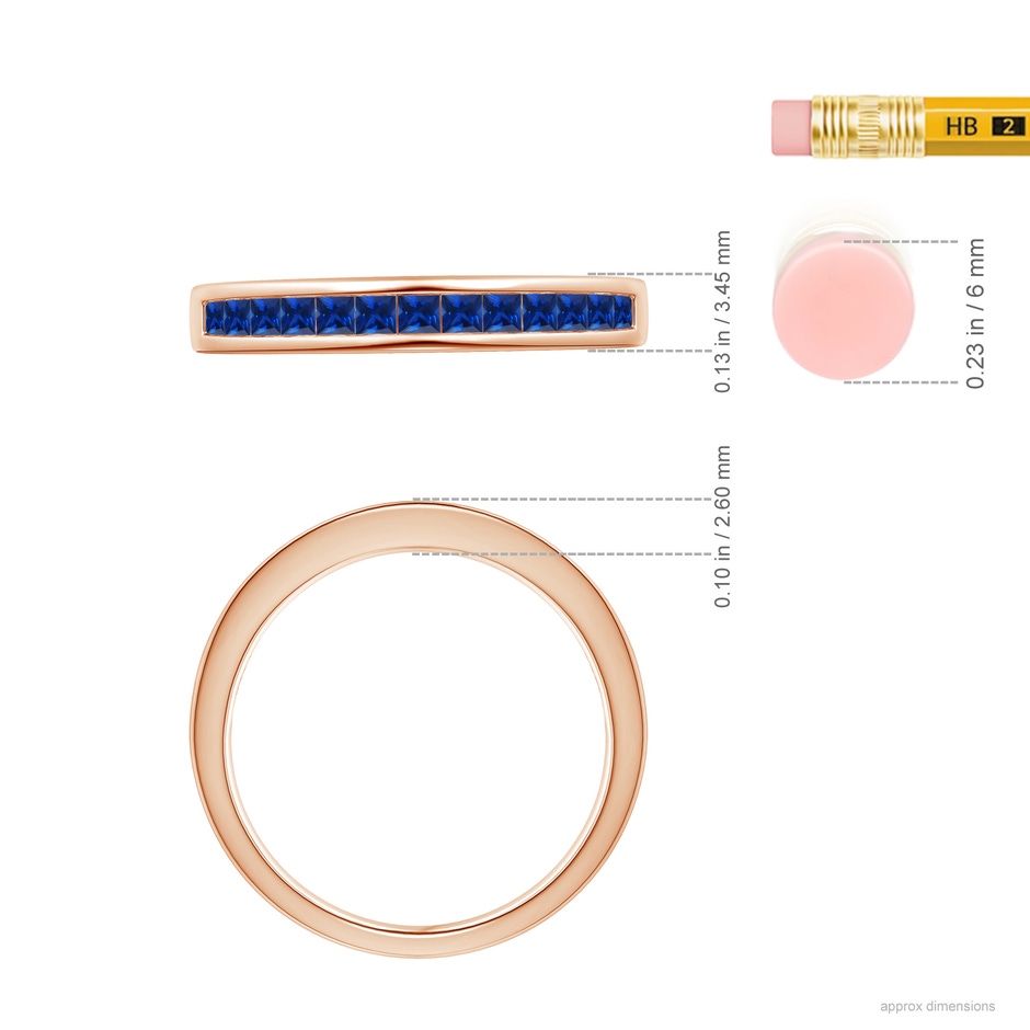 1.8mm AAAA Channel Set Square Sapphire Half Eternity Ring in Rose Gold ruler