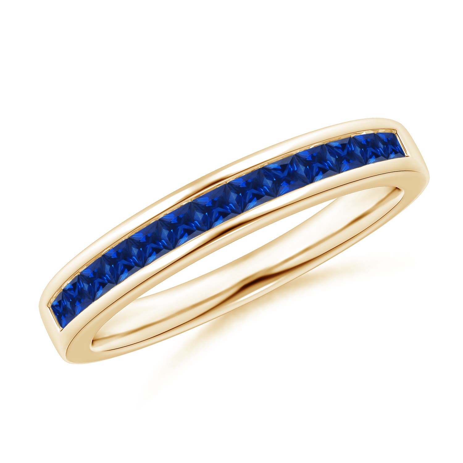 1.8mm AAAA Channel Set Square Sapphire Half Eternity Ring in Yellow Gold