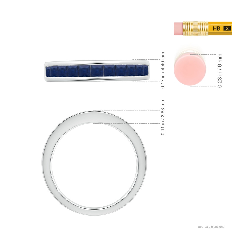 2.4mm A Channel Set Square Sapphire Half Eternity Ring in White Gold ruler