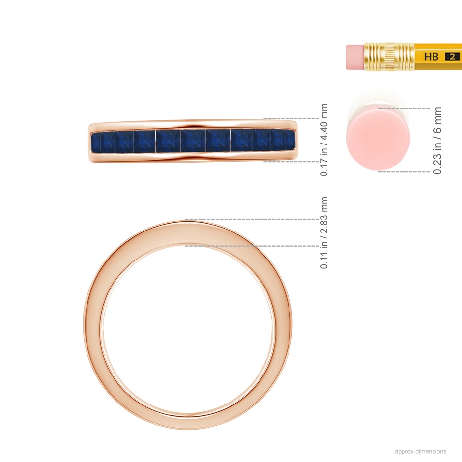 2.4mm AA Channel Set Square Sapphire Half Eternity Ring in Rose Gold ruler