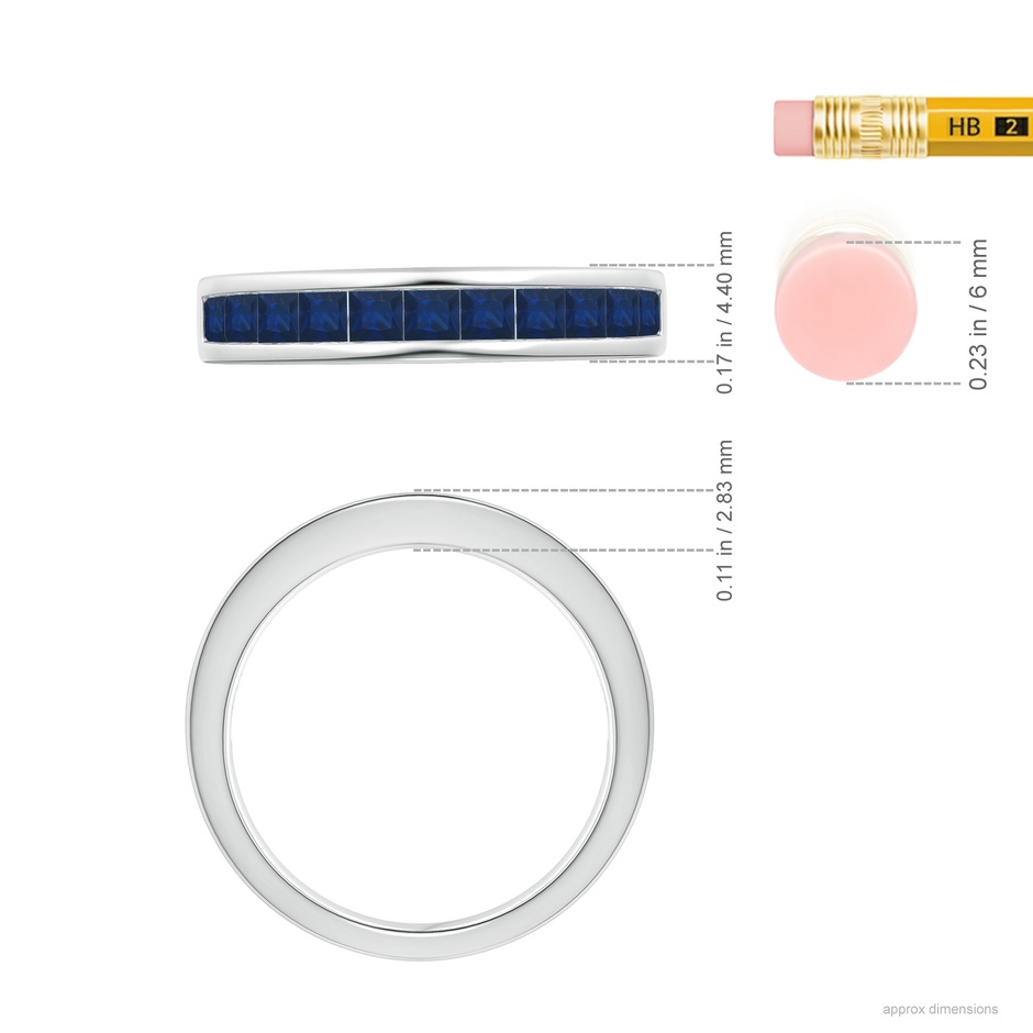 2.4mm AA Channel Set Square Sapphire Half Eternity Ring in White Gold ruler