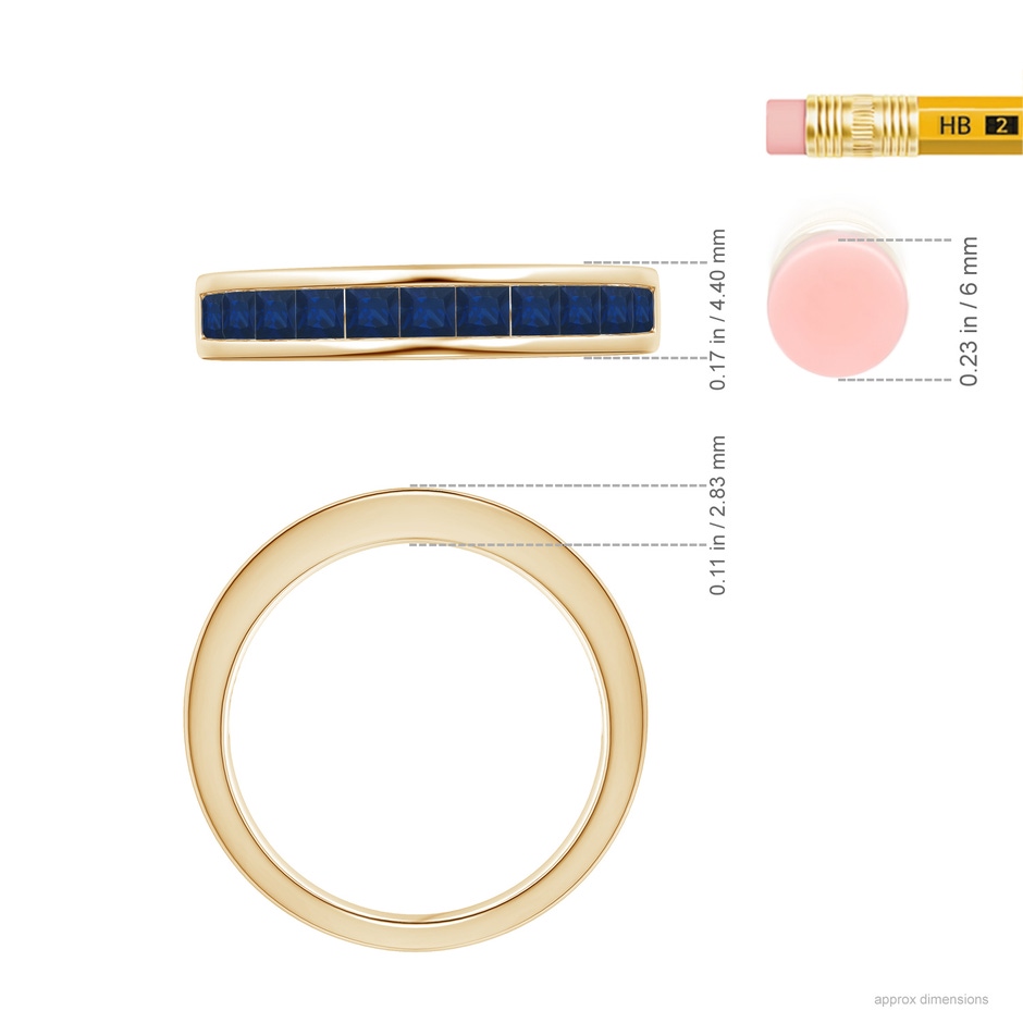 2.4mm AA Channel Set Square Sapphire Half Eternity Ring in Yellow Gold ruler