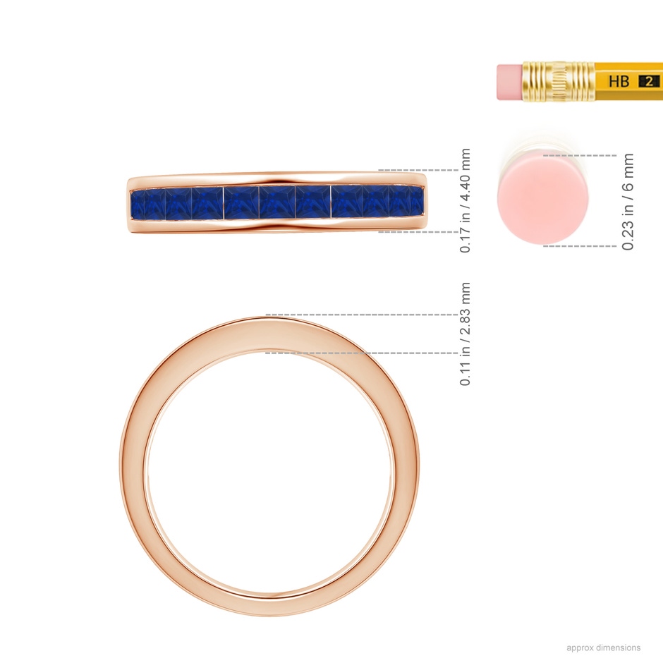 2.4mm AAA Channel Set Square Sapphire Half Eternity Ring in 18K Rose Gold ruler