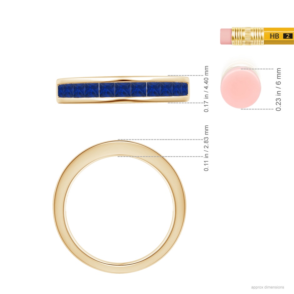 2.4mm AAA Channel Set Square Sapphire Half Eternity Ring in 18K Yellow Gold ruler