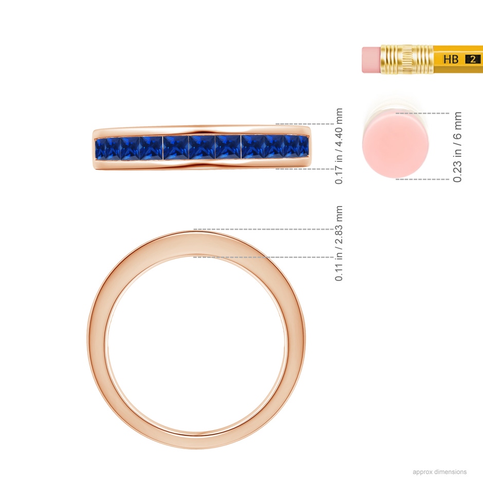 2.4mm AAAA Channel Set Square Sapphire Half Eternity Ring in 18K Rose Gold ruler