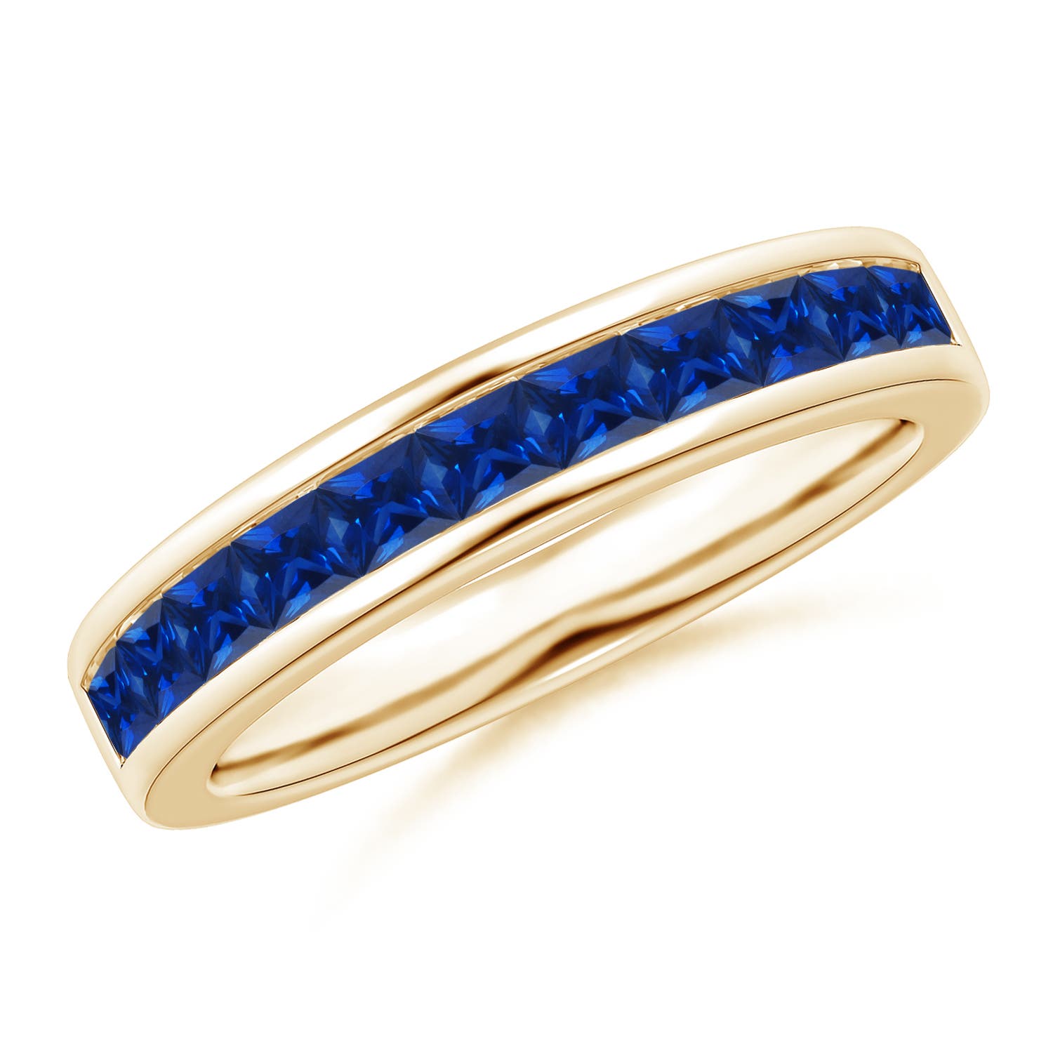 2.4mm AAAA Channel Set Square Sapphire Half Eternity Ring in 18CT Yellow Gold