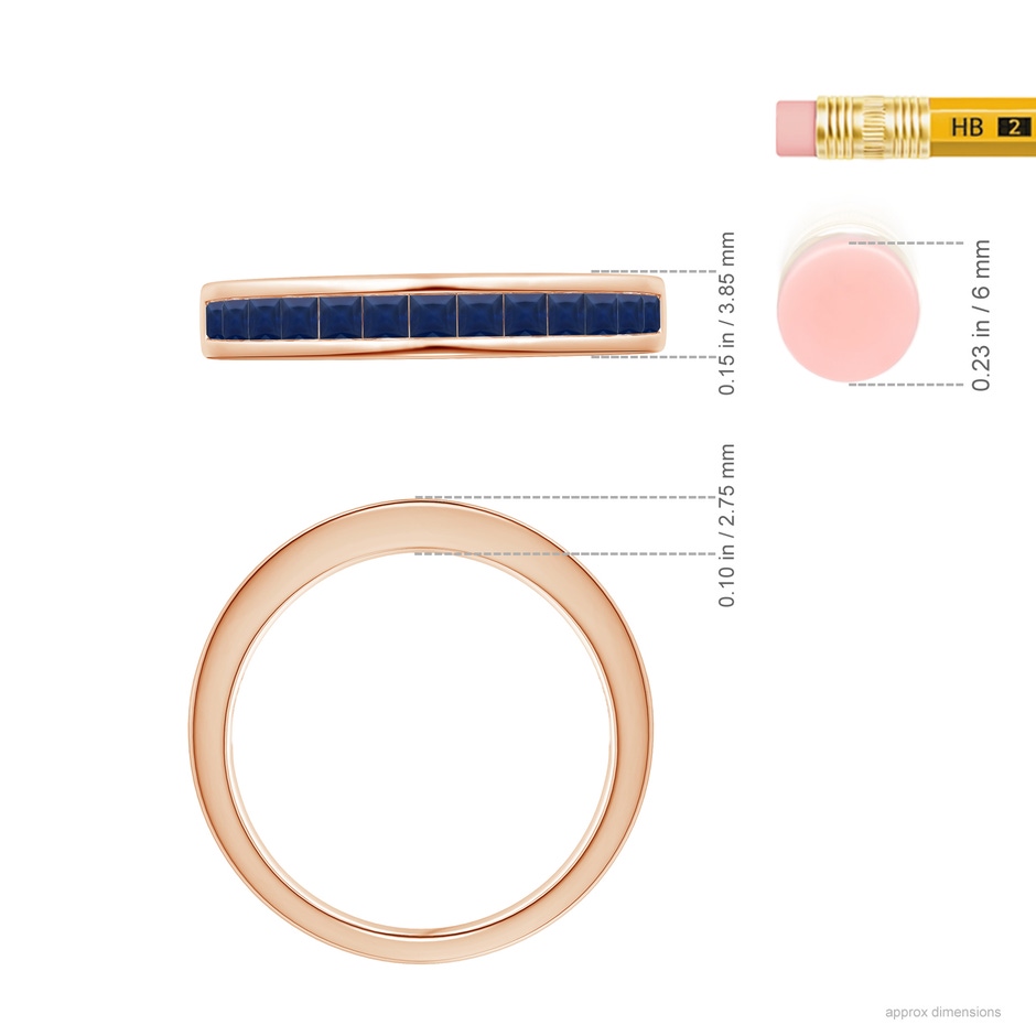 2mm A Channel Set Square Sapphire Half Eternity Ring in 18K Rose Gold ruler