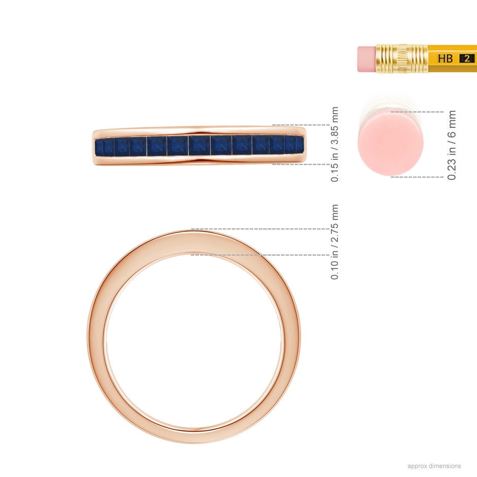 2mm AA Channel Set Square Sapphire Half Eternity Ring in 18K Rose Gold ruler