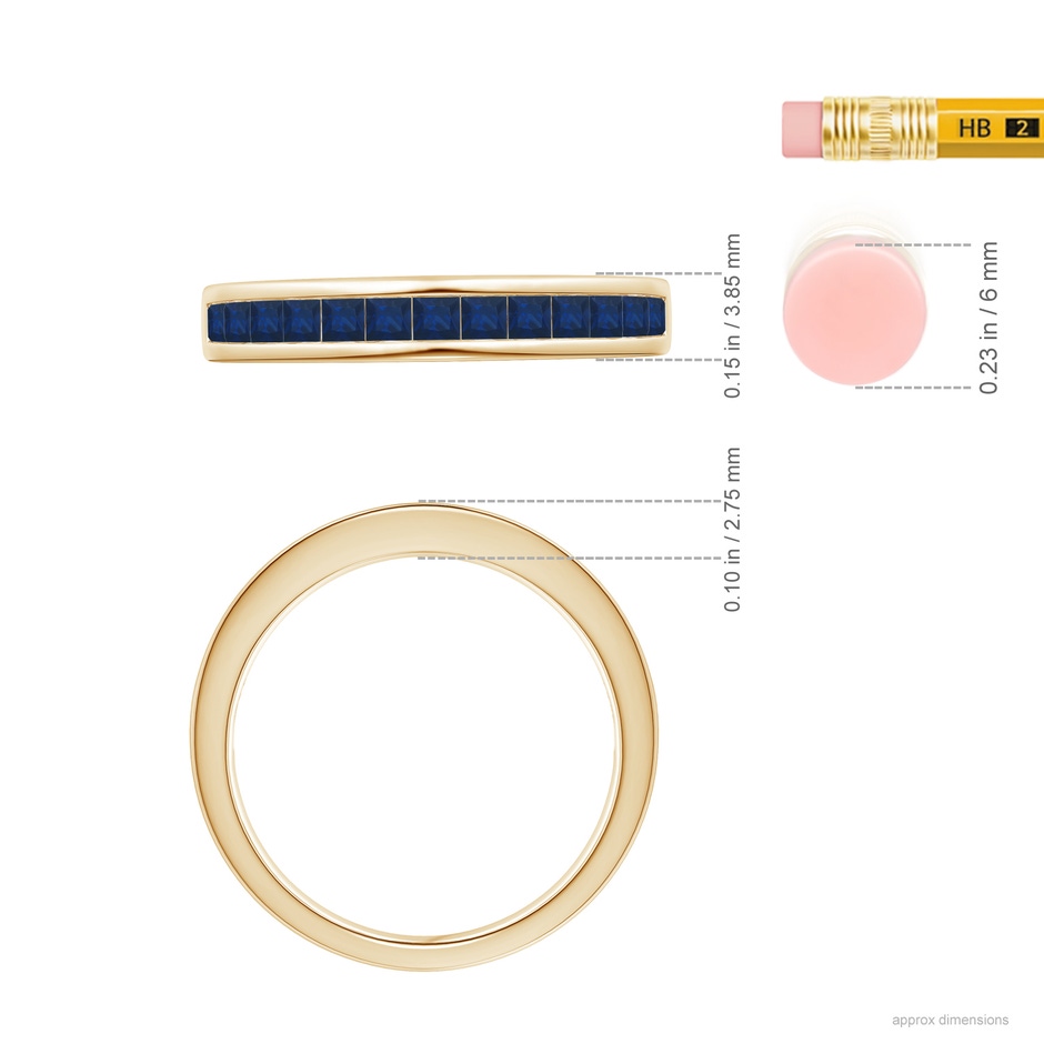 2mm AA Channel Set Square Sapphire Half Eternity Ring in 18K Yellow Gold ruler