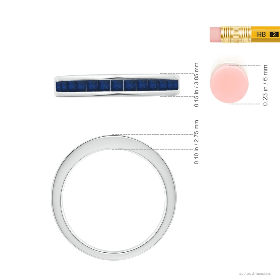 2mm AA Channel Set Square Sapphire Half Eternity Ring in P950 Platinum ruler
