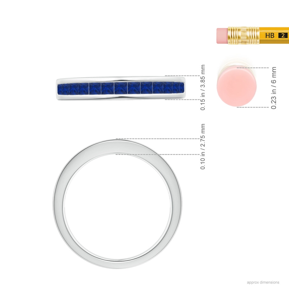 2mm AAA Channel Set Square Sapphire Half Eternity Ring in P950 Platinum ruler