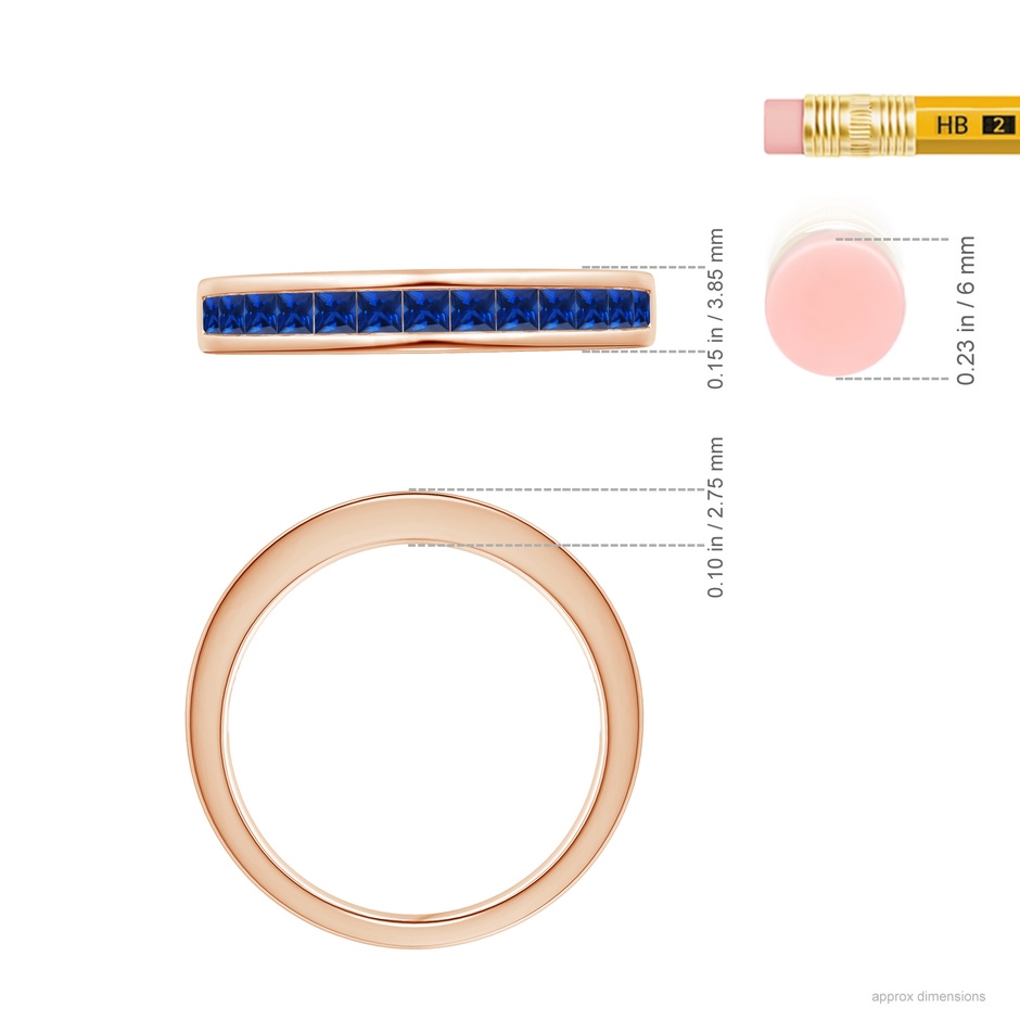 2mm AAAA Channel Set Square Sapphire Half Eternity Ring in 18K Rose Gold ruler