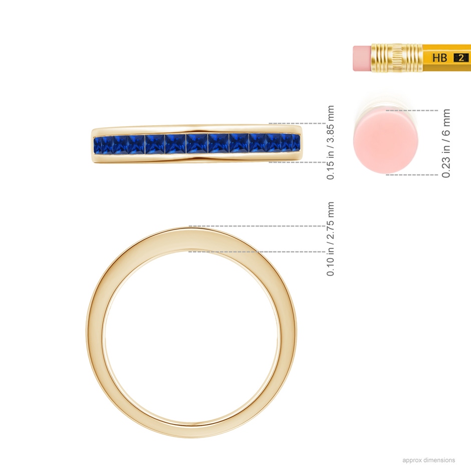 2mm AAAA Channel Set Square Sapphire Half Eternity Ring in 18K Yellow Gold ruler