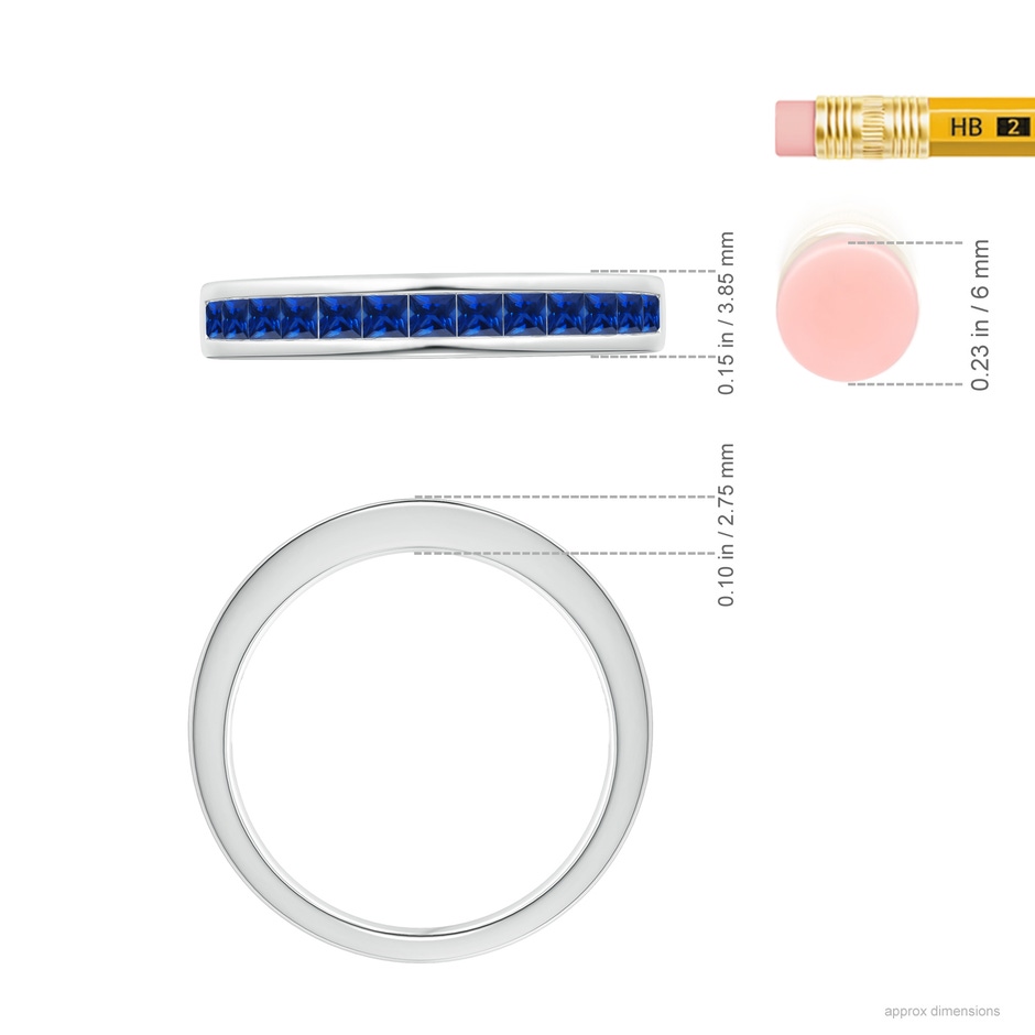 2mm AAAA Channel Set Square Sapphire Half Eternity Ring in White Gold ruler