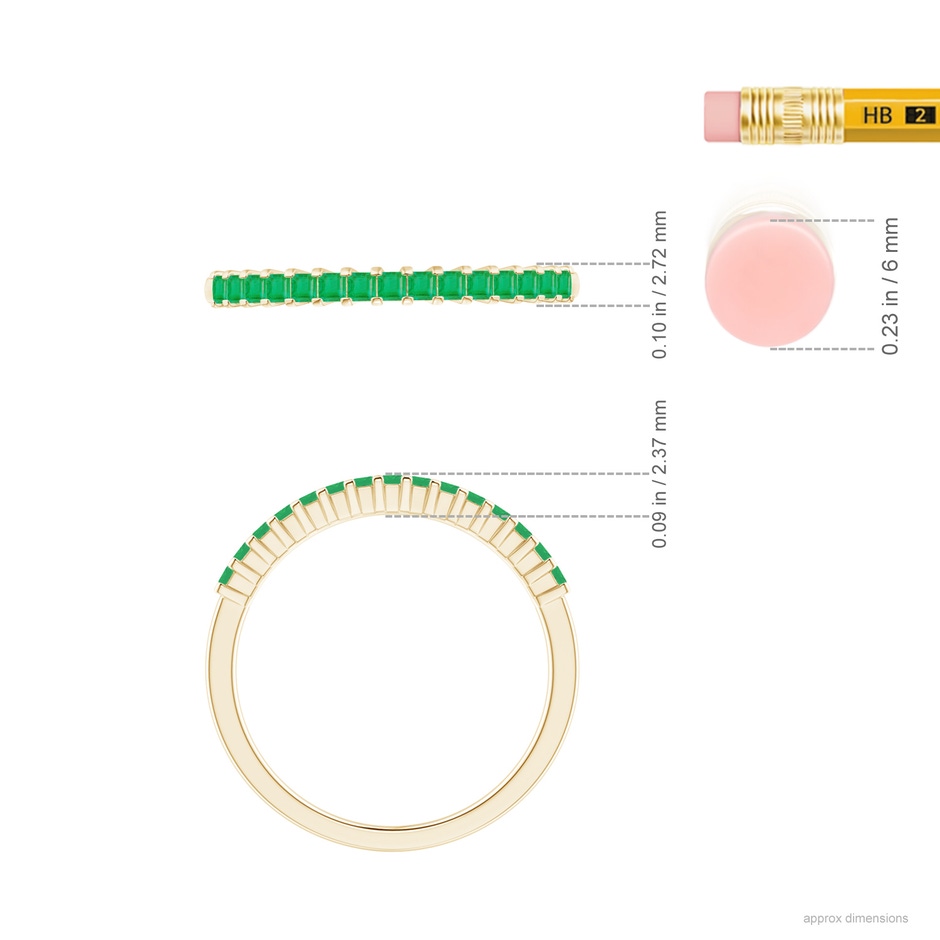 1.5mm A Square Emerald Semi Eternity Classic Wedding Ring in Yellow Gold ruler