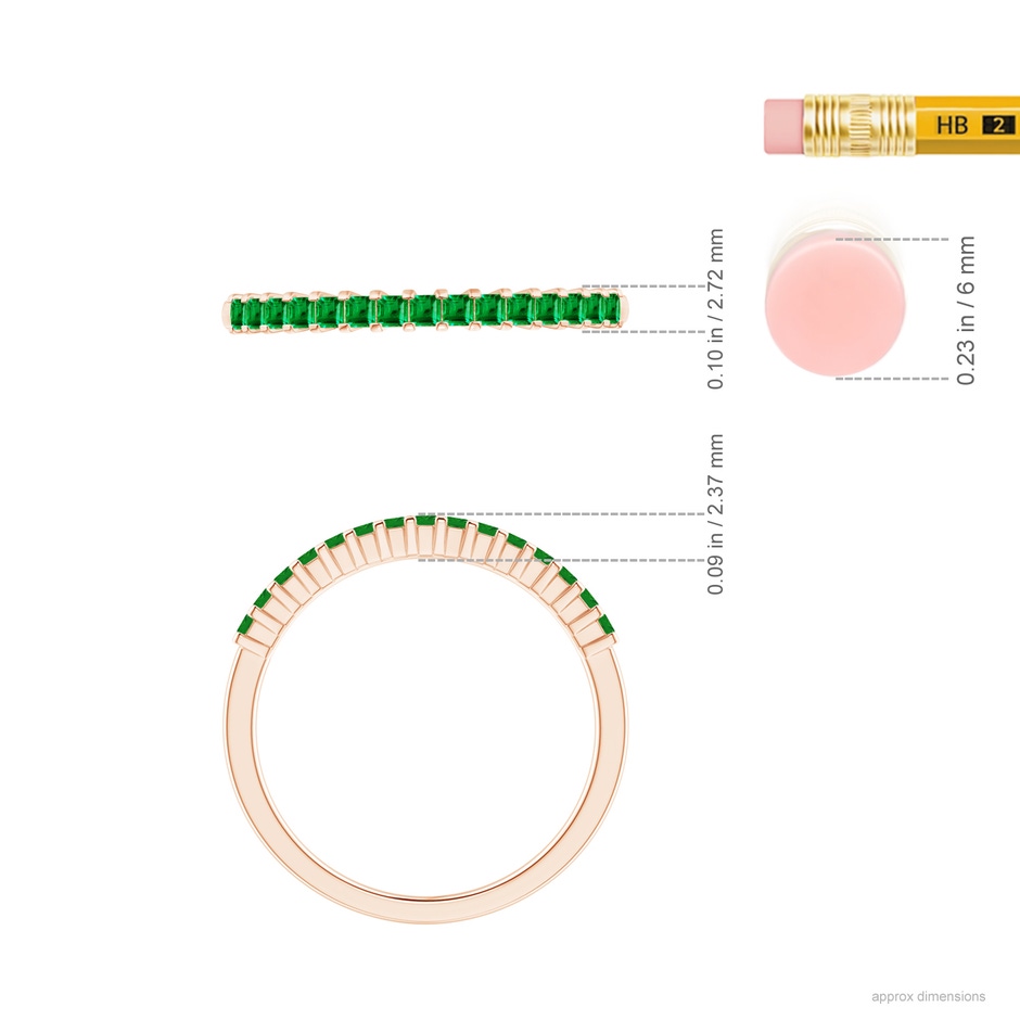 1.5mm AAA Square Emerald Semi Eternity Classic Wedding Ring in Rose Gold ruler