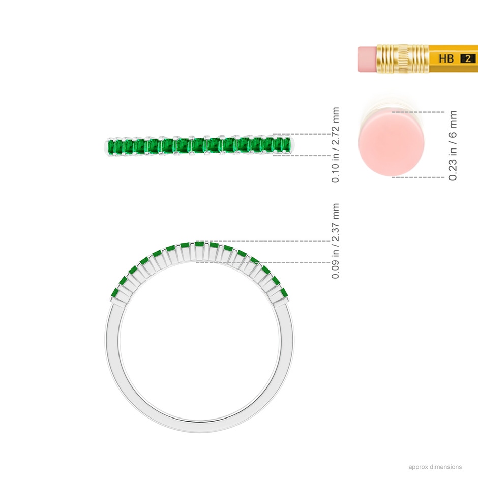 1.5mm AAA Square Emerald Semi Eternity Classic Wedding Ring in White Gold ruler