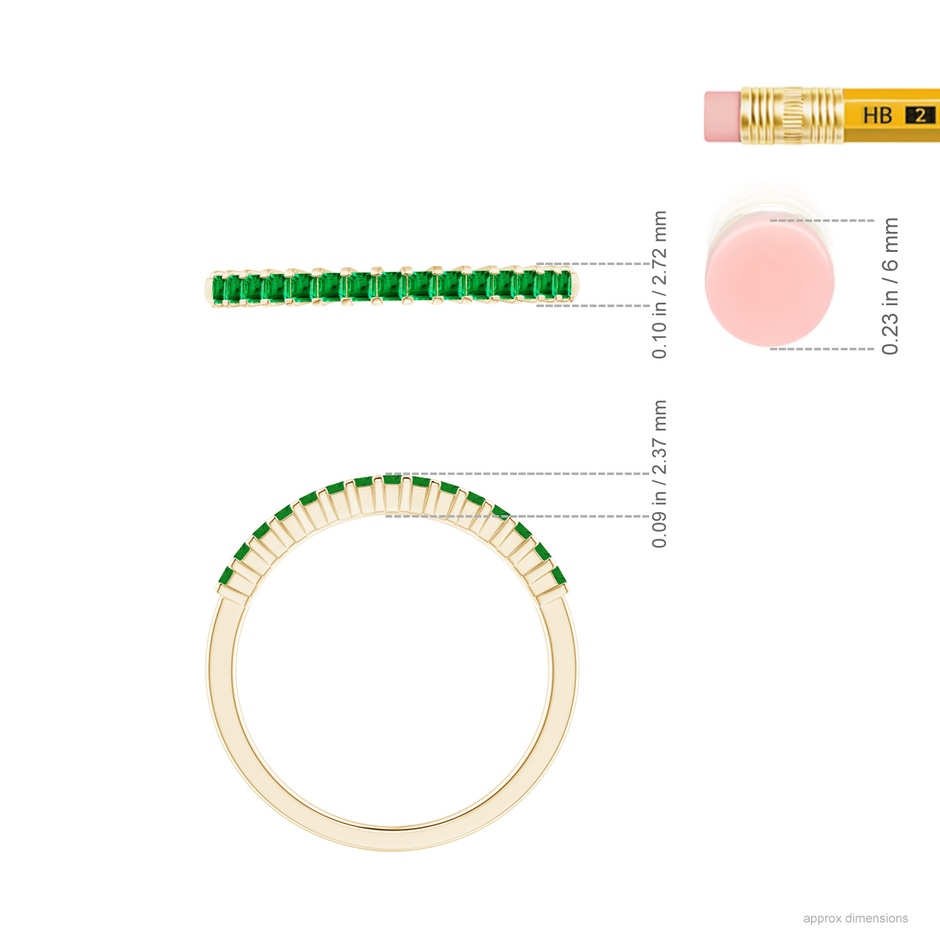 1.5mm AAA Square Emerald Semi Eternity Classic Wedding Ring in Yellow Gold ruler
