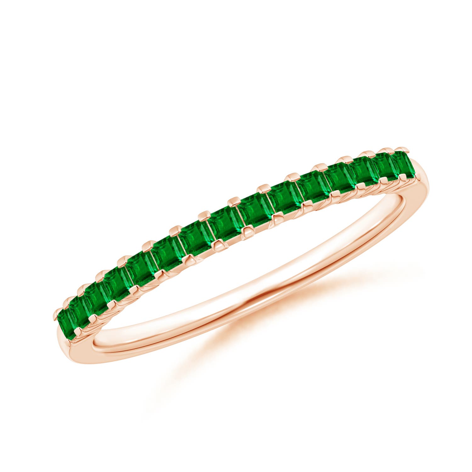 1.5mm AAAA Square Emerald Semi Eternity Classic Wedding Ring in 18K Rose Gold