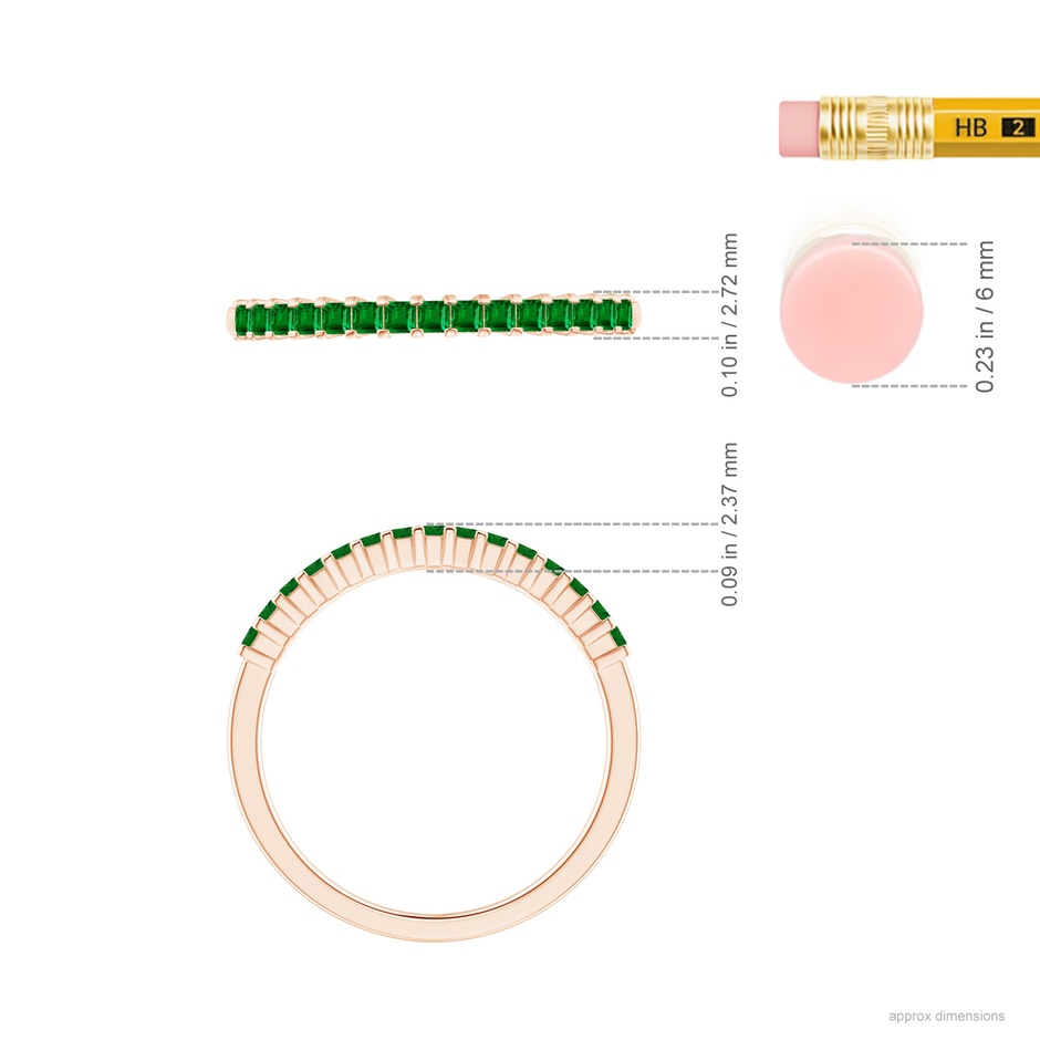 1.5mm AAAA Square Emerald Semi Eternity Classic Wedding Ring in Rose Gold ruler
